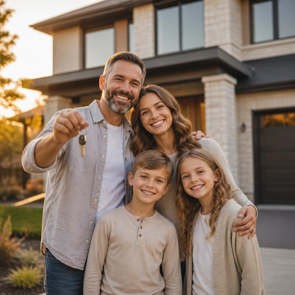 Family receiving keys at new home