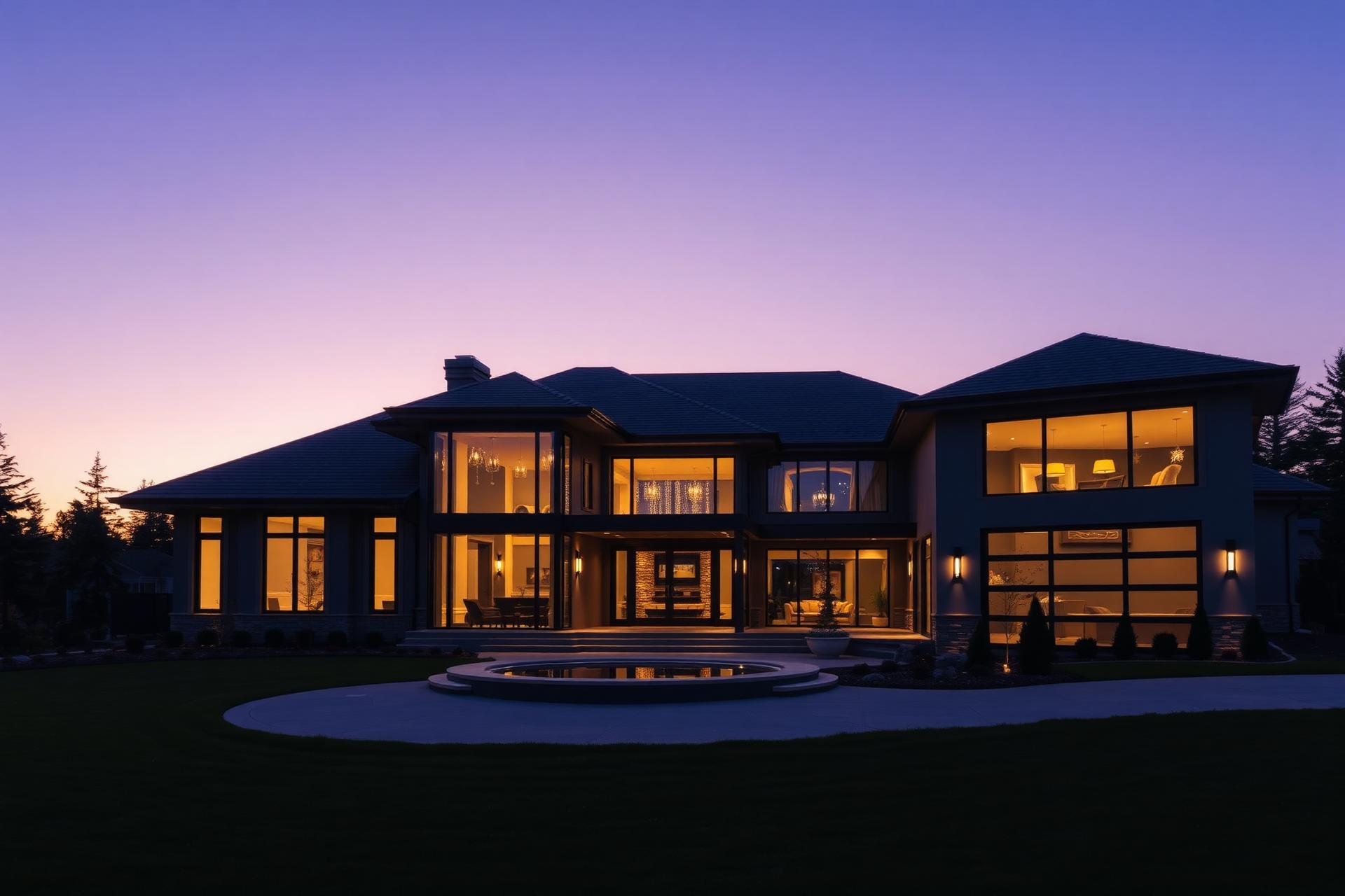 Modern Canadian luxury home at twilight